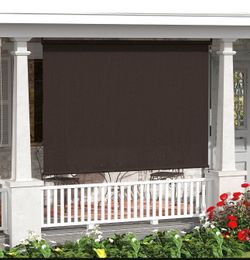 VICLLAX Outdoor Roller Shade 6' W×6' L, Patio Cordless Roller Blinds, Exterior Roll Up Shade with Spliced Design for Patio Porch Gazebo, Wheat