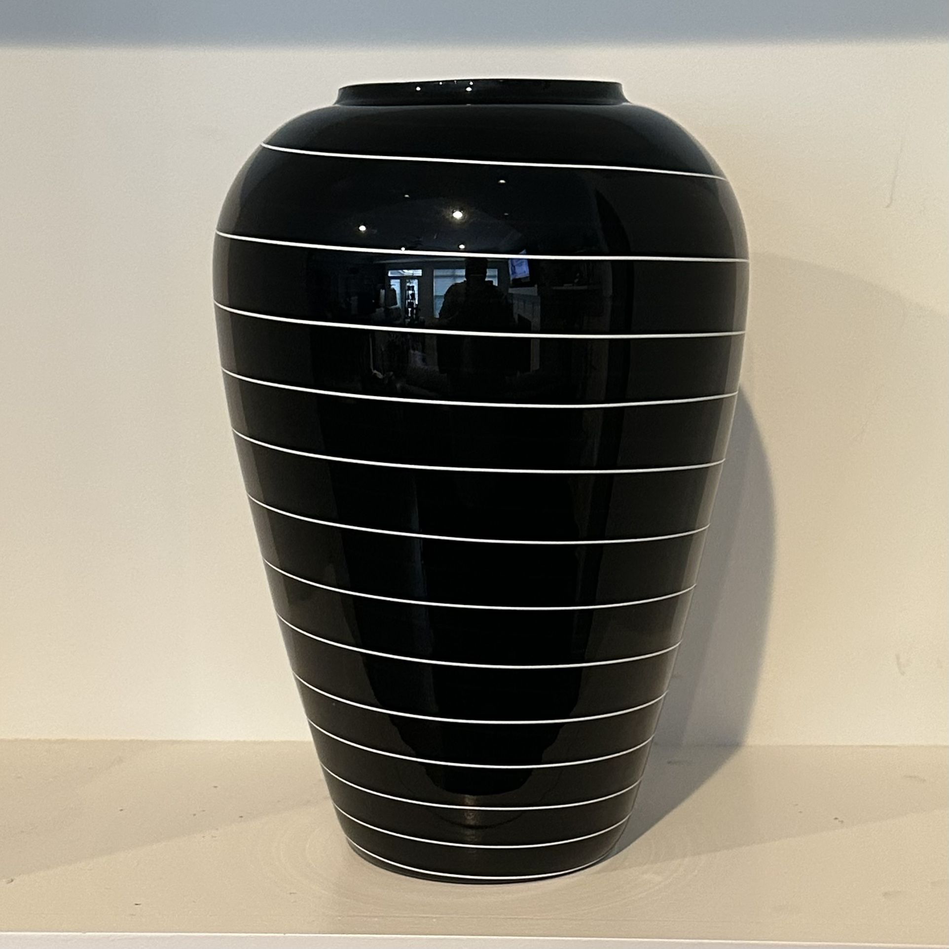Hand blown Glass Black With White Vase