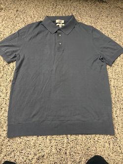 Men's COS short-sleeve, partial-zip shirt with a V-neck, blue, size L.