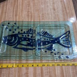 Beautiful Blue Glass Fish Platter