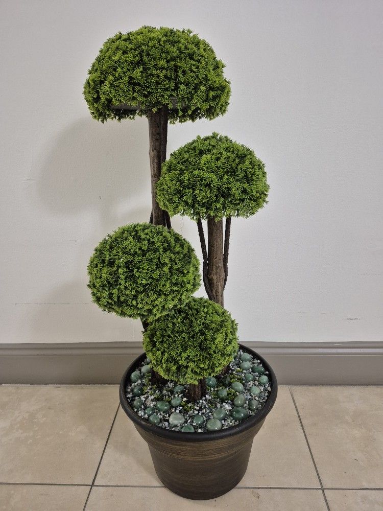 3ft Faux Cedar Topiary w Moss Agate / Aventurine Stone in a 13" Planter @ Lasting Creations 