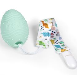 DINO EGGIE Dinosaur Egg Baby Teething Toy Rattle Teether, Made with 100% Food-Grade Silicone for Infant Boys Girls 2m+ (Mint) BRAND NEW!!!