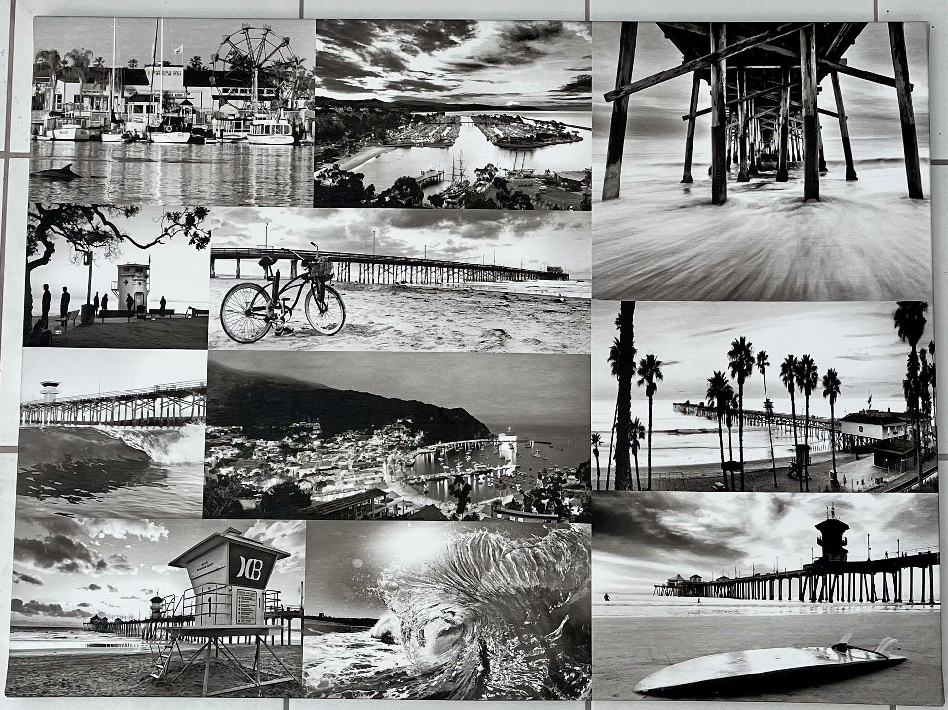 Large Black & White Huntington Beach Canvas – 36"x24"