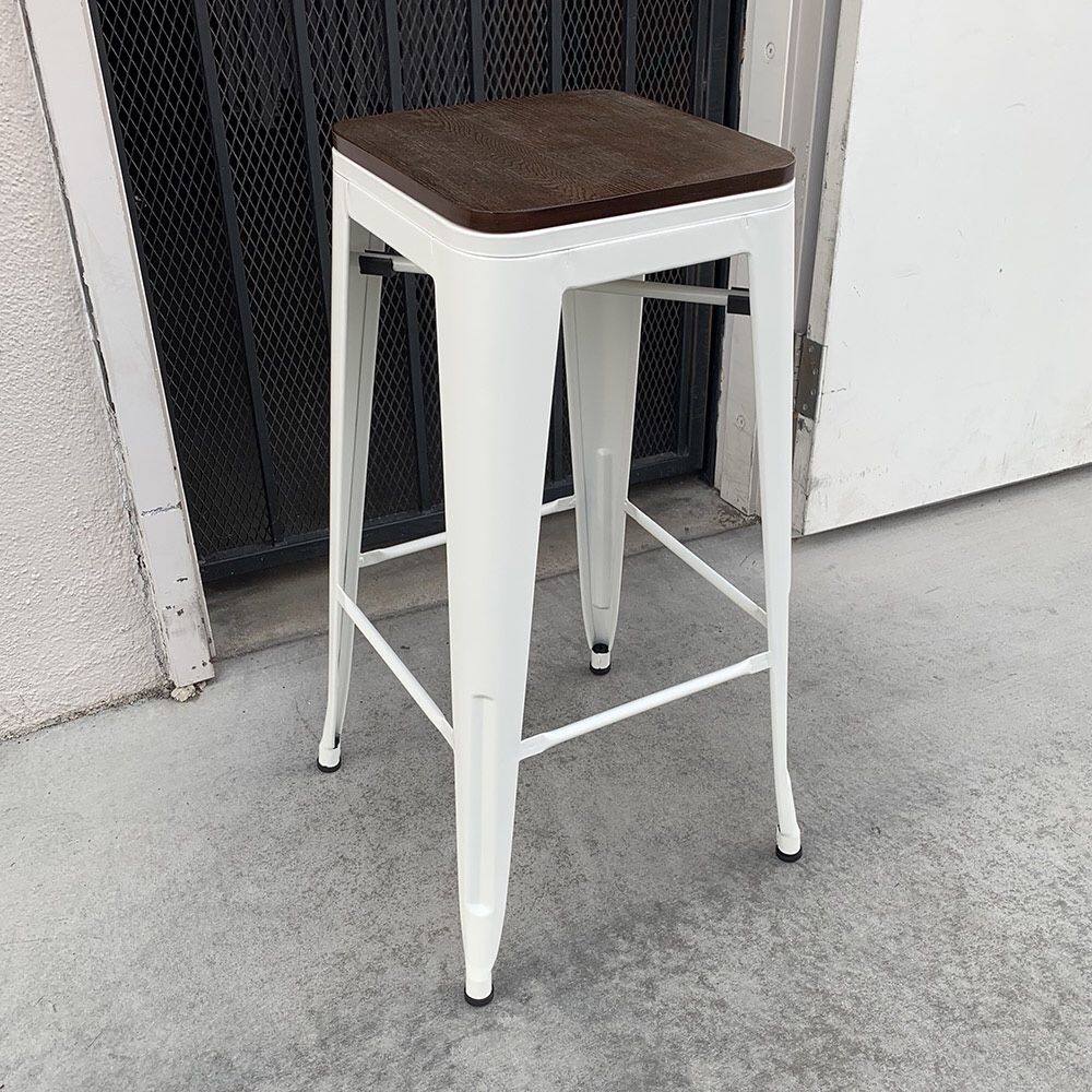 New in Box $25 (White) Metal Bar Stools 30” Tall Wooden Seat for Kitchen Counter Top Barstool