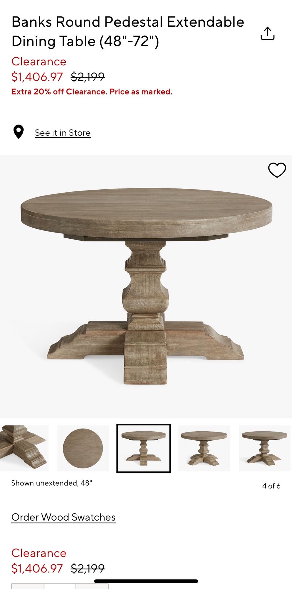 Pottery Barn Banks Round Extendable Dining Table with Pedestal Base