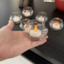 New Tealight Candle Holder Set of 6 Clear Glass And 6 Candles 