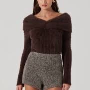 Large Brown Off Shoulder Sweater