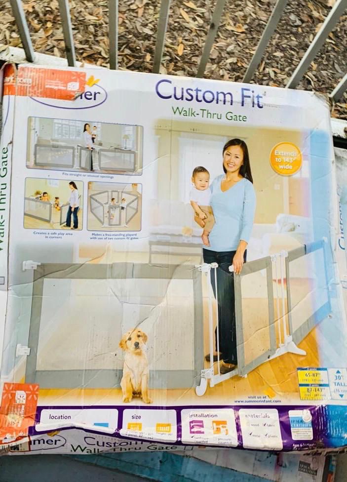 Summer Custom Fit Walk-Thru Extra Wide Baby Gate, Stylish Grey Mesh – 30” Tall, Fits Openings up 65” – 87” (2 Panels) or 87” – 141” (3 Panels), Baby