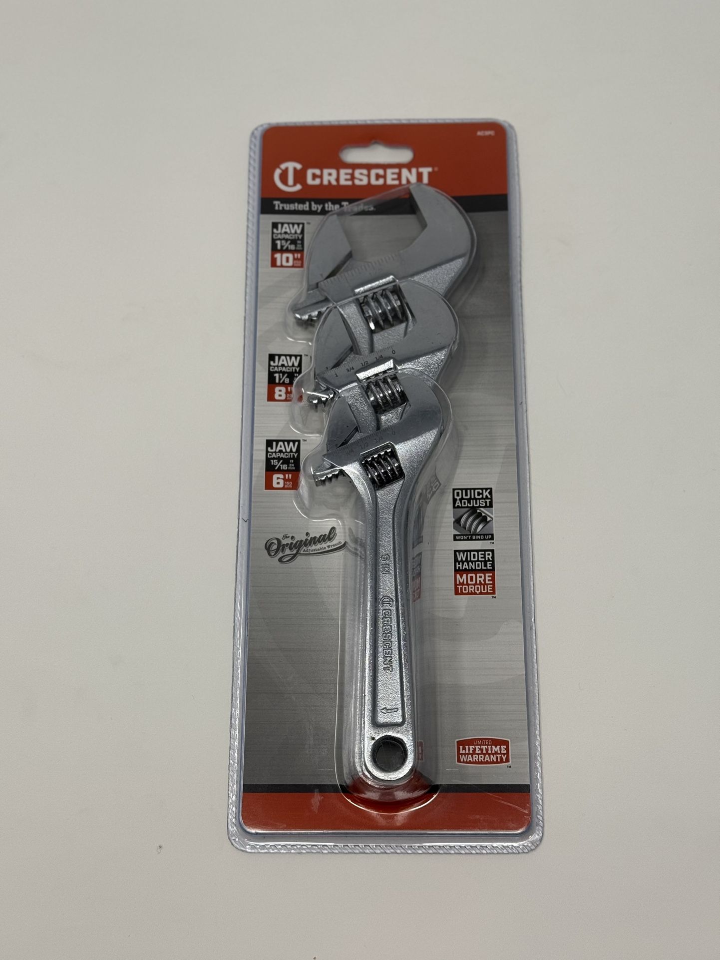 Crescent AC3PC Quick Adjust Adjustable Wrench 3-Pack 6", 8", 10" Jaw Capacities