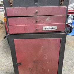 Small, Vintage, Rolling, Toolbox With Tools
