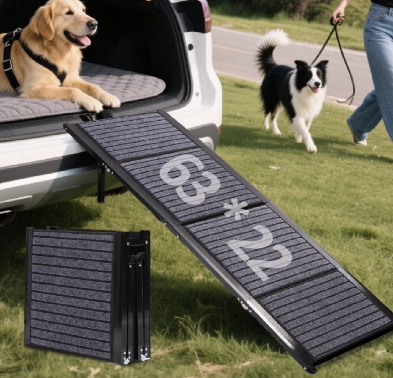 Rosvola Foldable Dog Car Ramp 63 Inch for SUVs and Trucks