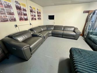 Real Italian Leather Sectional Grey 3 Reclines