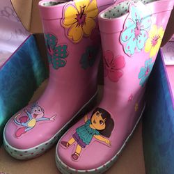  Little Girls' Dora Rain Boots, Pink, Size 9