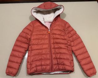 Save The Duck Kids Faux Shearling Lined Hooded Puffer Jacket (Peach, Size 10Y)