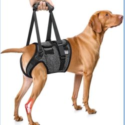 Dog Sling Harness For Hind Leg Support Adjustable Straps Detachable Handle Reflective Stitching Comfortable Fit Medium Size Black & Gray