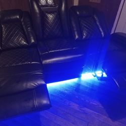 83.5" Breathing Leather Power Recliner Sofa With Middle Drop-down Table