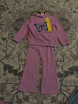 Andy & Evan Girls Pink Butterfly Tracksuit Set Size 5