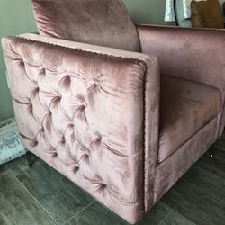 Ashley Pink Velvet Chair And Ottoman 