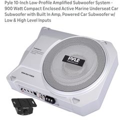 Pyle 10-Inch Low-Profile Amplified Subwoofer System - 900 Watt Compact Enclosed Active Marine Underseat Car Subwoofer with Built In Amp, Powered Car S