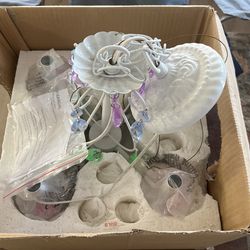 Cute White Chandelier With Colored Crystals