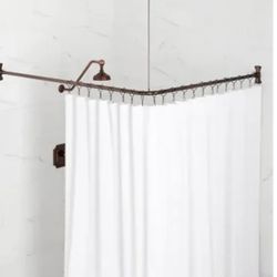 Signature 72" x 36" Corner Brass Shower Curtain Rod , w Ceiling Support Bronze