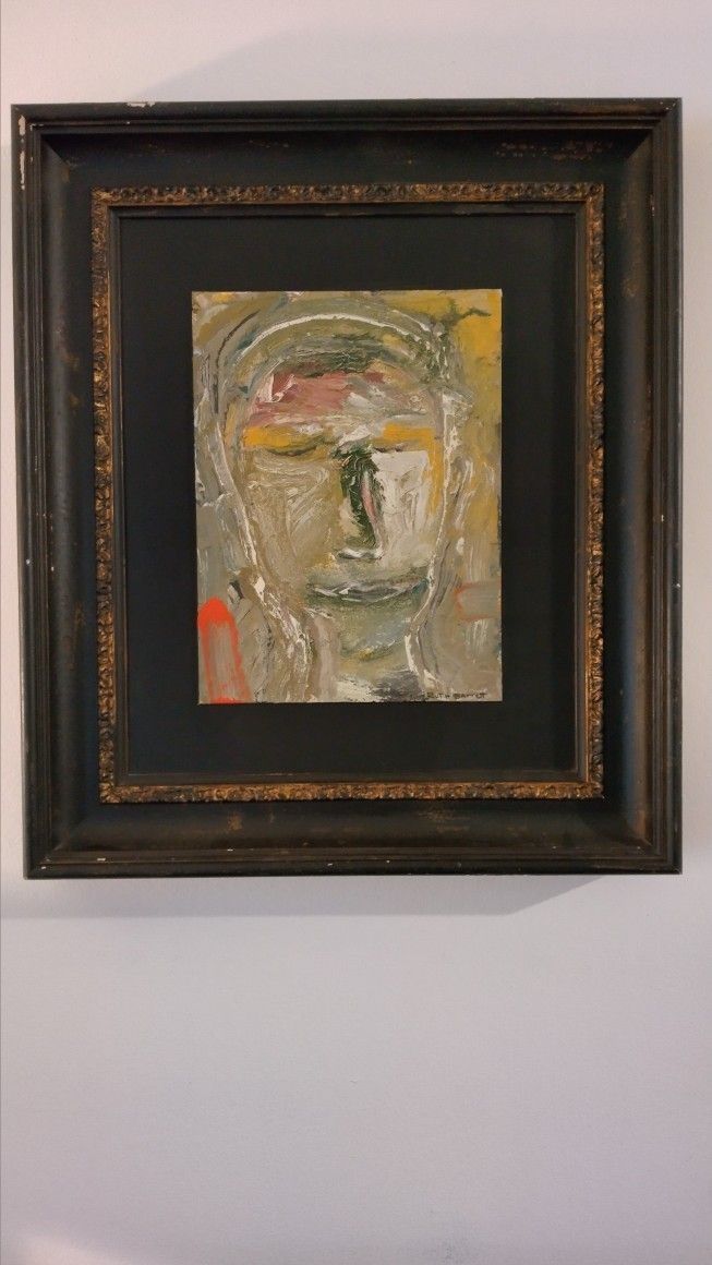 Abstract Face Portrait Oil Painting Signed And Framed