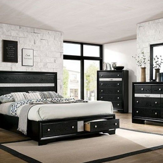 Brand New Black New 4pc Queen Bedroom Set (Available In Eastern)