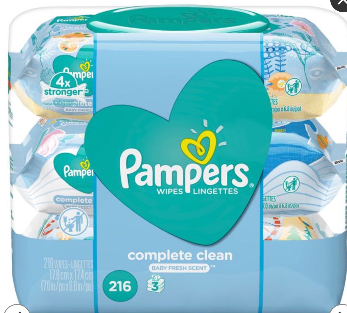 Pampers wipes, 216count, new