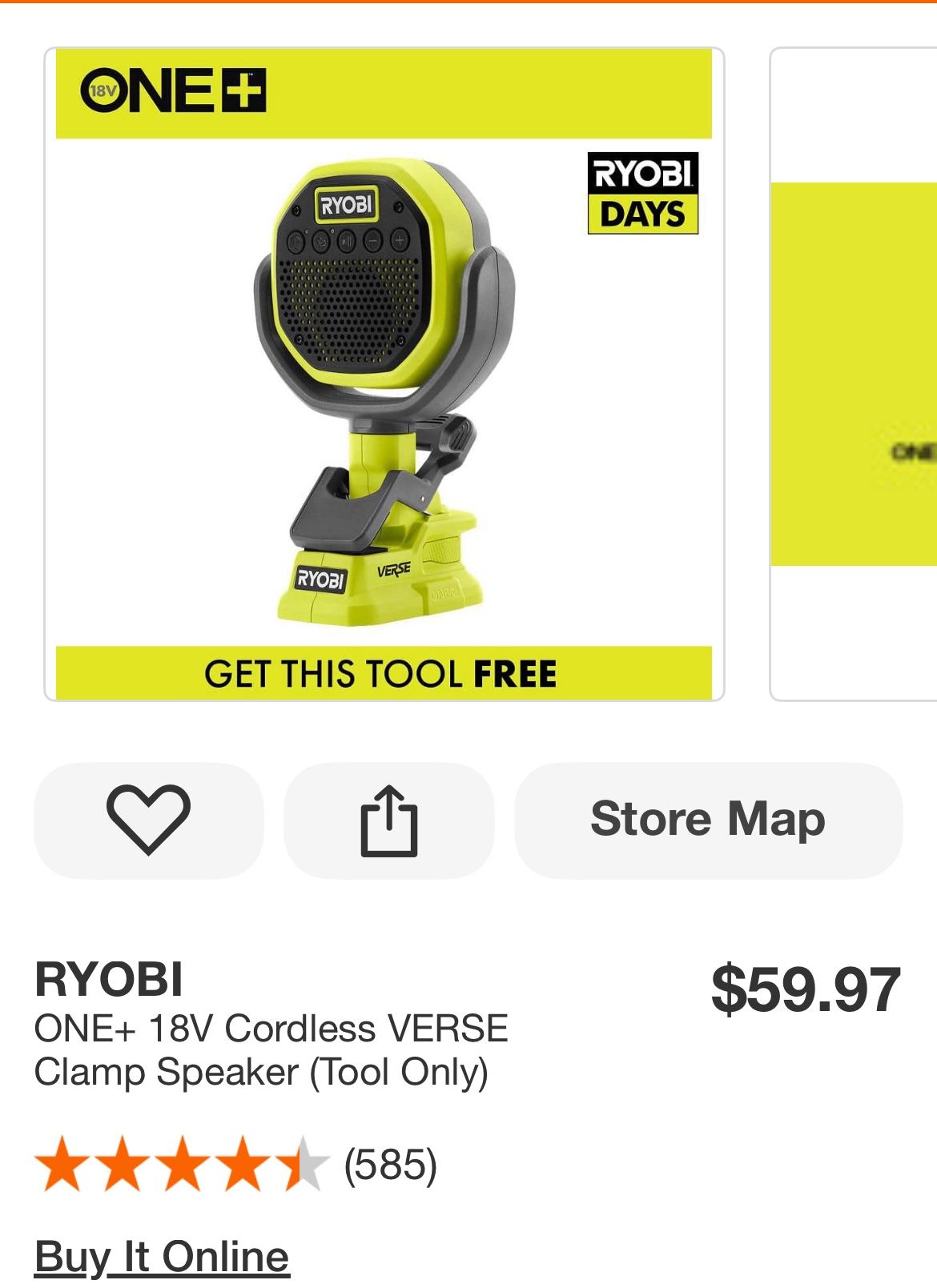 Ryobi Speaker (No Battery)