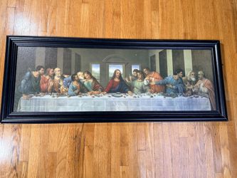 Large Framed The Last Supper Religious Wall Art Print Jesus 40 x 15 Inches