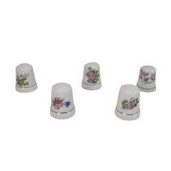 Vintage Porcelain Souvenir Flowers Designs Thimble Set Of 5 Pieces 1" H each 