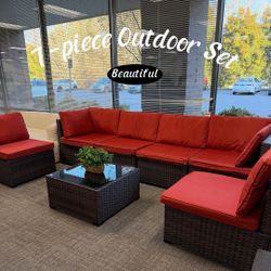 Outdoor Sectional Furniture Chair Set with Cushions and Coffee Table,Patio PE Rattan Wicker Sofa, 7 Piece（Fully Assembled)  💰388$