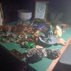 Costume Jewelry And Carrge Clock And Figurines Hand Made Included 