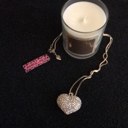 Betsey Johnson Iridescent Heart Charm Necklace 
