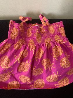 Girls Pink Smocked Sundress with Pineapple Print