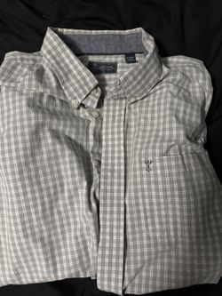 men’s light grey and white button up