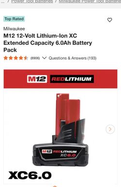 Milwaukee M12 12-Volt Lithium-Ion XC Extended Capacity 6.0Ah Battery