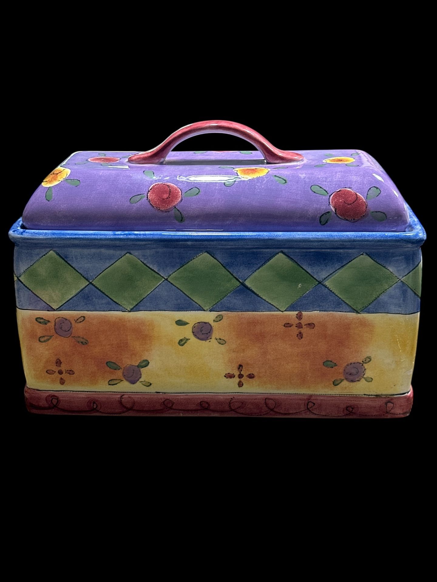 The Sango, The Sweet Shoppe Bread Box With Lid Designed By Sue Lipkin, 13 Inches Long 9 1/2 Inches Height 7 Inches Wide
