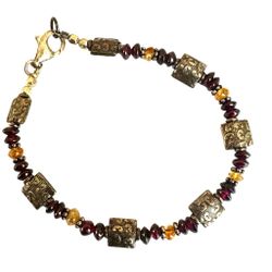 Sterling Silver Garnet & Amber Beaded Bracelet – 