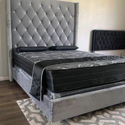Brand New King Size Grey 6foot Tall Bed Frame With New Mattress/Fast Delivery 