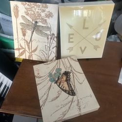 3 Items.  10x8 Earth Tone Gold Tone Wall Art Items Decor