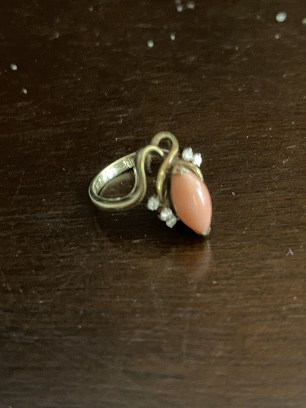 14k Yellow Gold With Coral / Diamonds