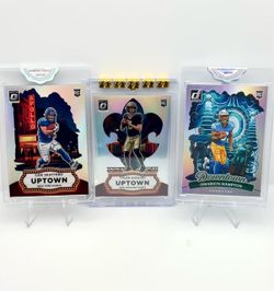 2025 Donruss Optic Downtown/Uptown RC Lot – Omarion Hampton, Skattebo & Tyler Shough