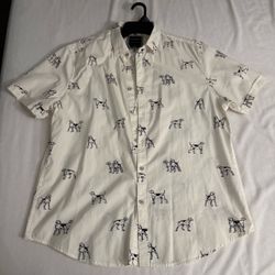 Men’s Denim & Flower Dog Print Shirt – XL – Excellent Condition
