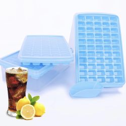 Ice Cube Tray Lid And Bin, 55x3 Piece Silicone Ice Cube Molds Ice Trays Freezer, Easy Release Space Saver 3 Pack Blue Ice Trays Gift Kitchen