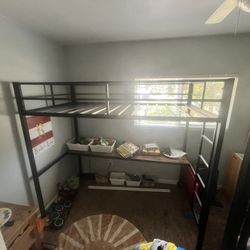 Twin Metal Frame Bunkbed Desk With Electrical Outlet