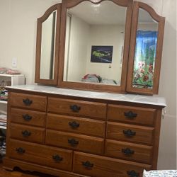 Wood Dresser With Attached Mirror