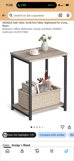 VASAGLE Side Table with Bottom Shelf