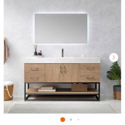 Alistair 60 in. W x 22 in. D x 34 in. H Single Sink Bath Vanity in BK-N.A Oak