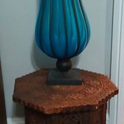 Vintage Blue Hand Blown Glass Wrought Iron Base